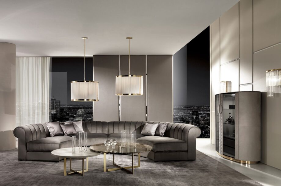 Vogue витрина | DV home. Элегантная витрина в стиле арт-деко с роскошной отделкой, интегрированной подсветкой и мягкими ящиками.
