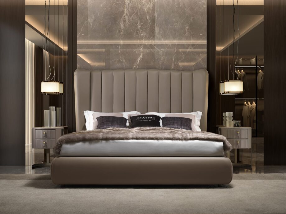 Hermes кровать | DV home. Роскошная кровать с высоким стеганым изголовьем, сочетающая гламур ар-деко и современную элегантность для изысканных спален.