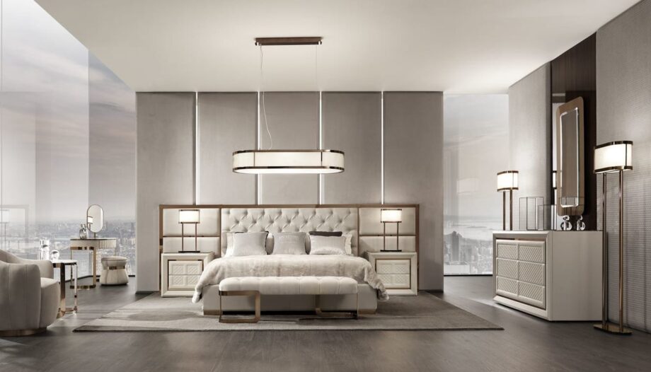 Adler Square комод для спальни | DV home. Изысканный комод в стиле ар-деко с кожаными стегаными фасадами, мраморной столешницей и роскошными металлическими акцентами.