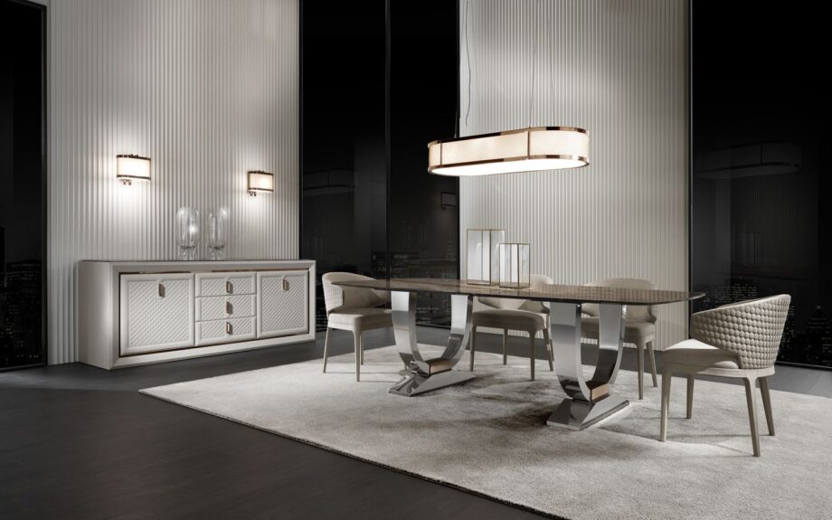 Hermes Suite стол | DV home. Элегантный итальянский стол с роскошной мраморной или лакированной столешницей и стильным металлическим основанием.