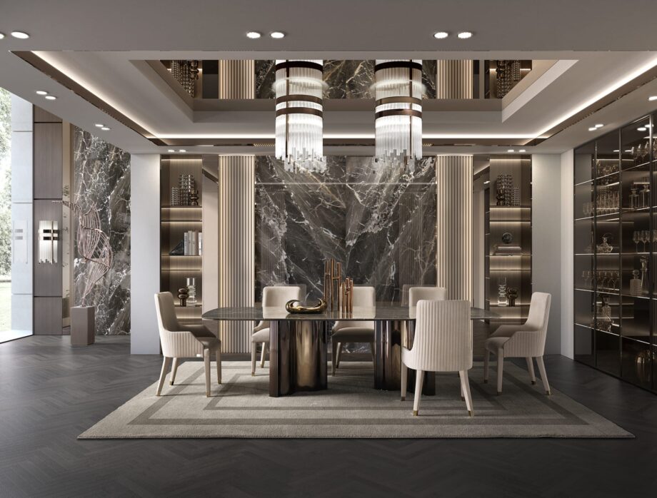 Byron Cannetè стул | DV home. Элегантное кресло с характерной канелированной спинкой и полированными стальными ножками, обеспечивающее роскошный комфорт.