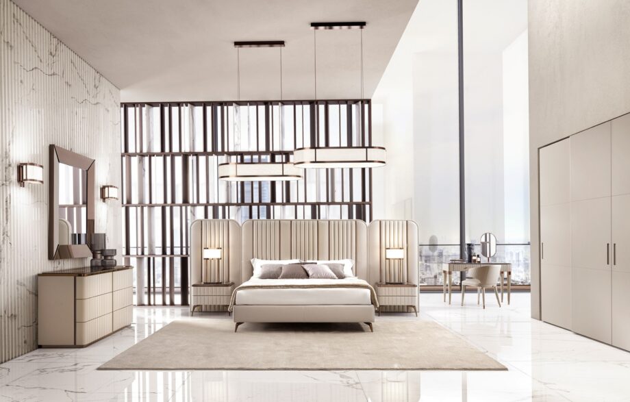 Hollywood Maxi кровать | DV home. Роскошная итальянская кровать с высоким изголовьем, украшенным элегантными вертикальными вставками, идеальна для изысканных спален.