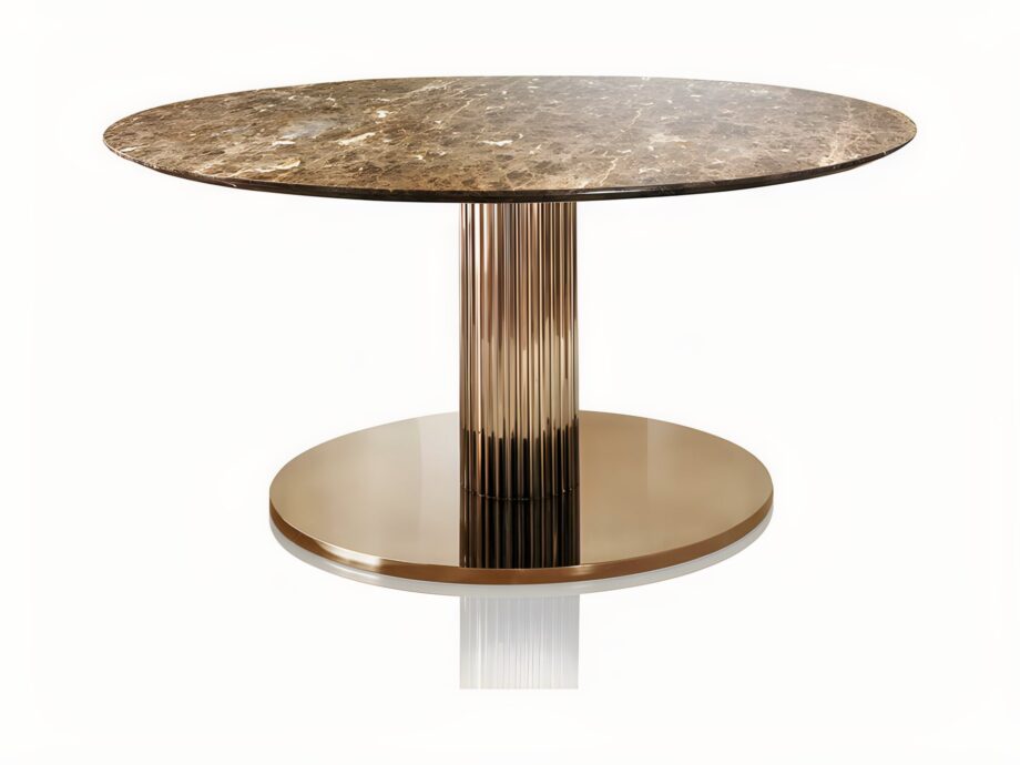 Douglas Round стол | DV home. Культовый круглый стол с рифленым металлическим основанием и роскошной столешницей из мрамора или лакированного дерева, воплощение итальянской роскоши.