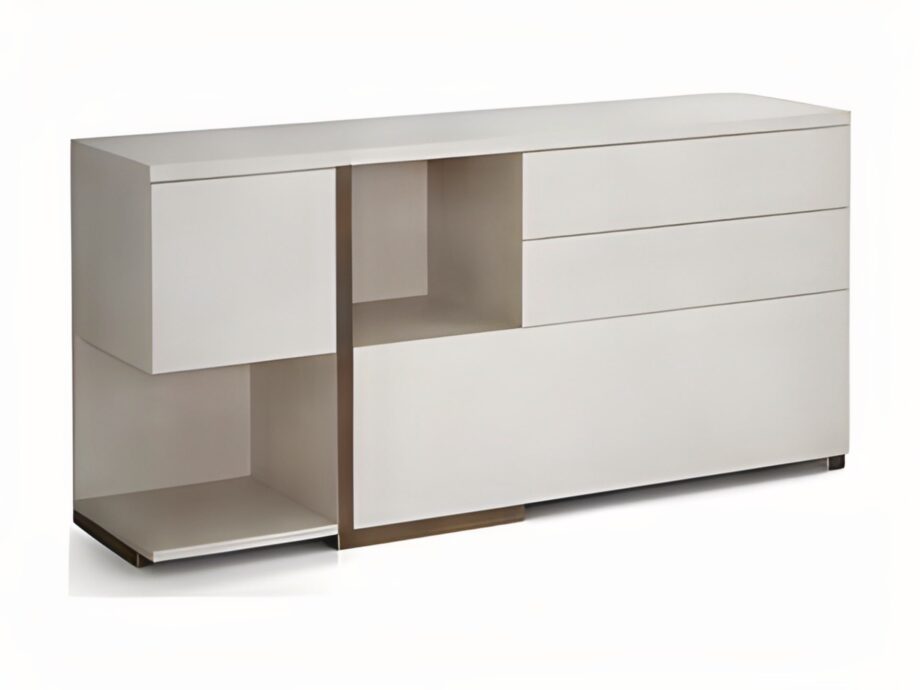 Mondrian комод для спальни | Rugiano. Изысканный комод с асимметричным дизайном, сочетающий открытые полки и выдвижные ящики для современного интерьера.