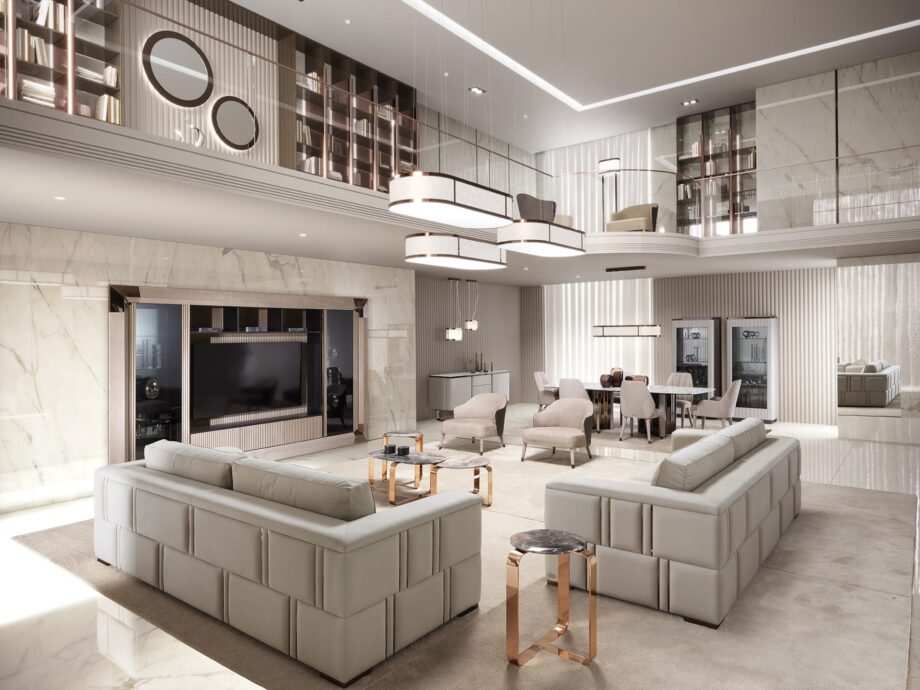 Manhattan витрина | DV home. Роскошный итальянский ТВ-юнит в стиле Ар-деко, с шпоном эбена макассар, кожей, закаленным стеклом и LED-подсветкой.