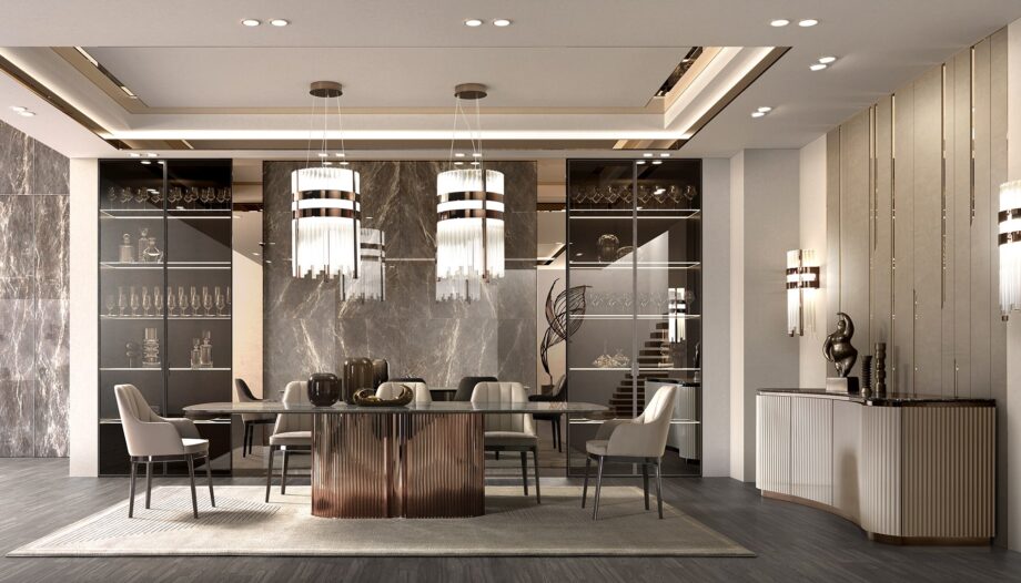 Windsor Lounge стол | DV home. Элегантный обеденный стол с изысканным основанием из нержавеющей стали и роскошной столешницей.