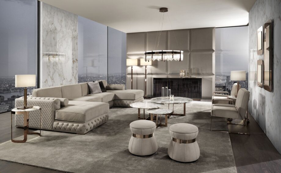 Windsor торшер | DV home. Элегантная торшерная лампа с металлическим основанием и тканевым абажуром, идеально дополняющая роскошный интерьер.