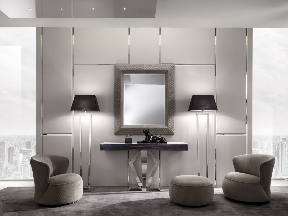 Byron зеркало | DV home. Роскошное зеркало в стиле ар-деко с рамой из массива дерева, обтянутой кожей, доступно в стеганом исполнении.