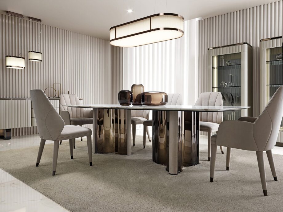 Elite стул | DV home. Роскошное вращающееся кресло с простеганной спинкой и полированной базой из нержавеющей стали, сочетающее элегантность ар-деко и современный комфорт.