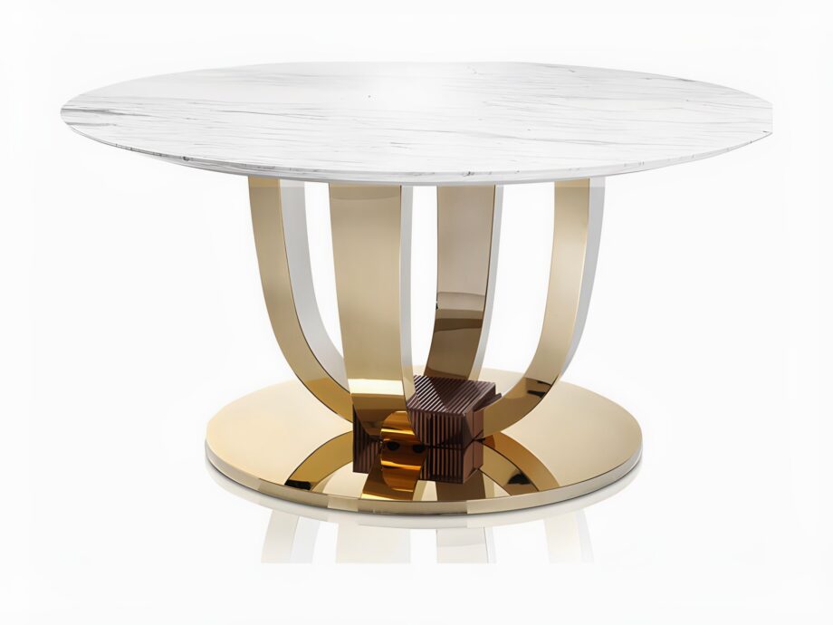 Hermes Round стол | DV home. Изысканный обеденный стол в стиле ар-деко с роскошной мраморной столешницей и выразительным металлическим основанием.