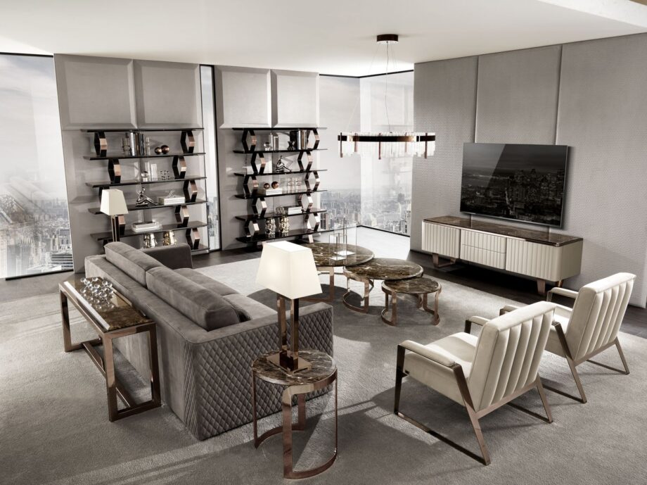 Ritz книжный шкаф | DV home. Изысканная книжная витрина с геометрическими металлическими опорами и универсальными полками из МДФ, воплощающая роскошь Ар-деко и итальянское мастерство.