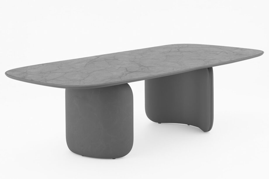 Elinor Eln200/260/300x110 стол | Pedrali. Элегантный и современный стол Elinor с изогнутыми линиями. База из прочной экокожи, тонкий столешница 6мм. Симметричные элементы, 2 дизайна.